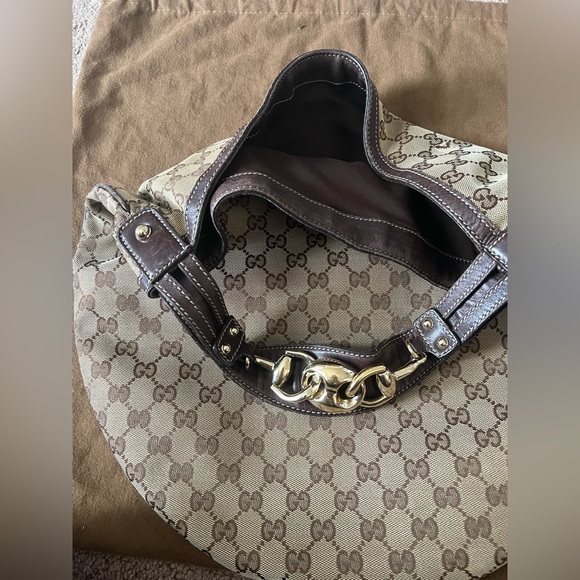 Authentic GG Canvas Horsebit Catena Hobo Bag Beige/Brown Leather 170014 - Picture 5 of 11